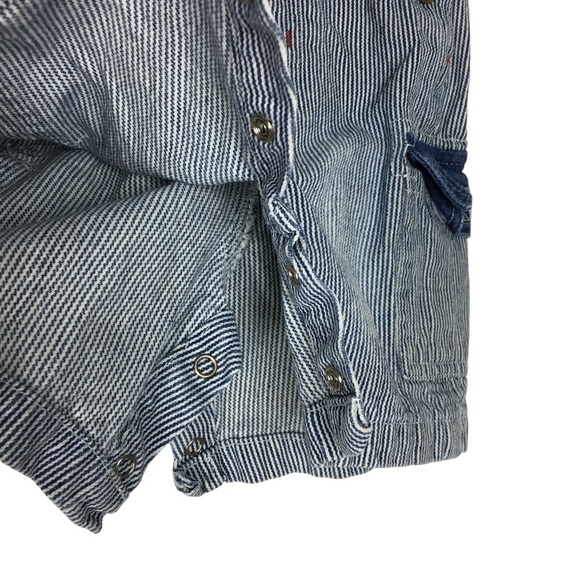 TOMMY HILFIGER Baby Overalls Denim Pinstripe Stripe Bibs Painter Patch Size 12M - Picture 4 of 13